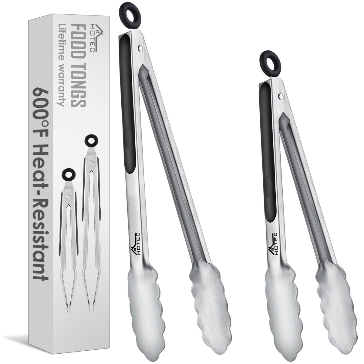 Hotec Tongs for Cooking Premium Stainless Steel Kitchen Tongs Set of 2-9"