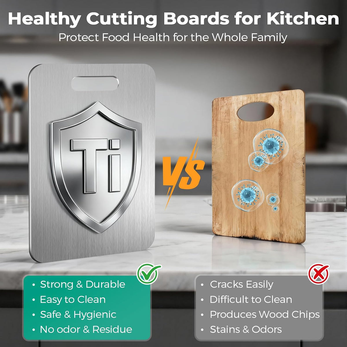 Katori Titanium Cutting Board - Upgraded 100% Pure Titanium Cutting Boards for Kitchen Non Toxic, Double Sided Food Grade Hygiene Non Moldy Dishwasher Safe Meat Fruit Metal Board (3PC S+L+XL)