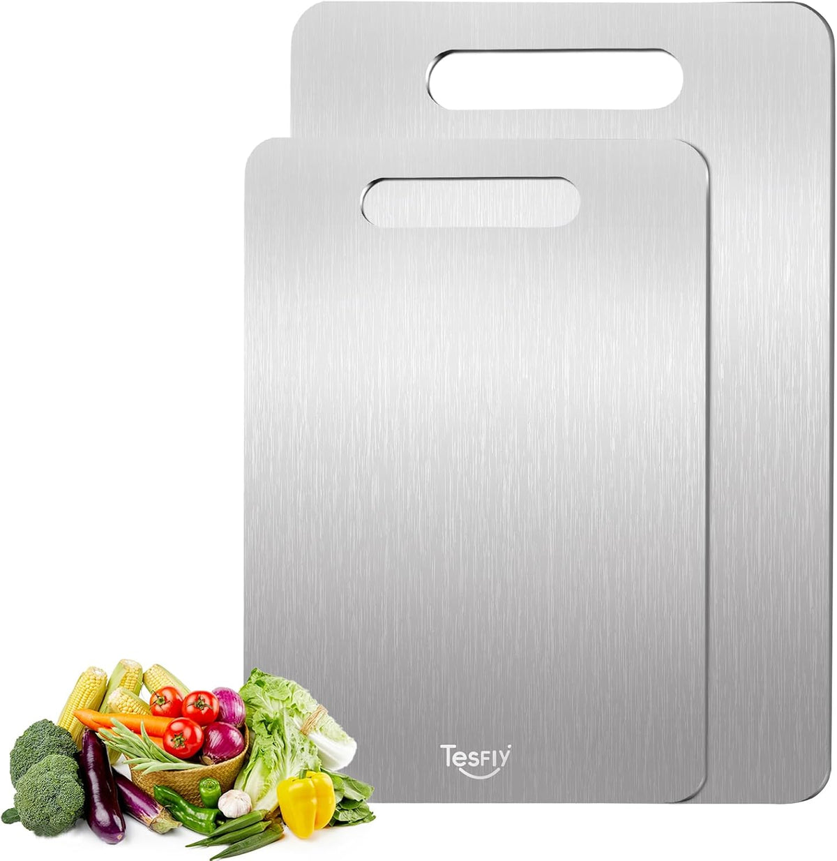 2 Pack Titanium Cutting Board-100% Pure Titanium Cutting Boards For Kitche,Easy to clean,Double-sided food-grade Cutting Board For Cutting Meats, Fruits And Vegetables(M+L)