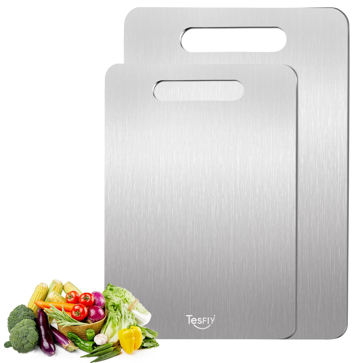 2 Pack Titanium Cutting Board-100% Pure Titanium Cutting Boards For Kitche,Easy to clean,Double-sided food-grade Cutting Board For Cutting Meats, Fruits And Vegetables(M+L)