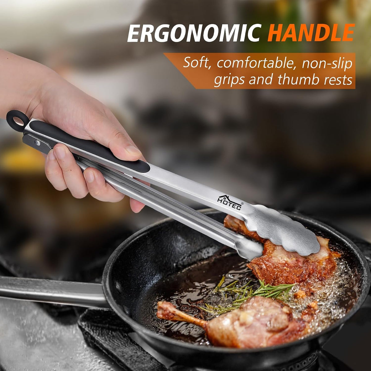 Hotec Tongs for Cooking Premium Stainless Steel Kitchen Tongs Set of 2-9"