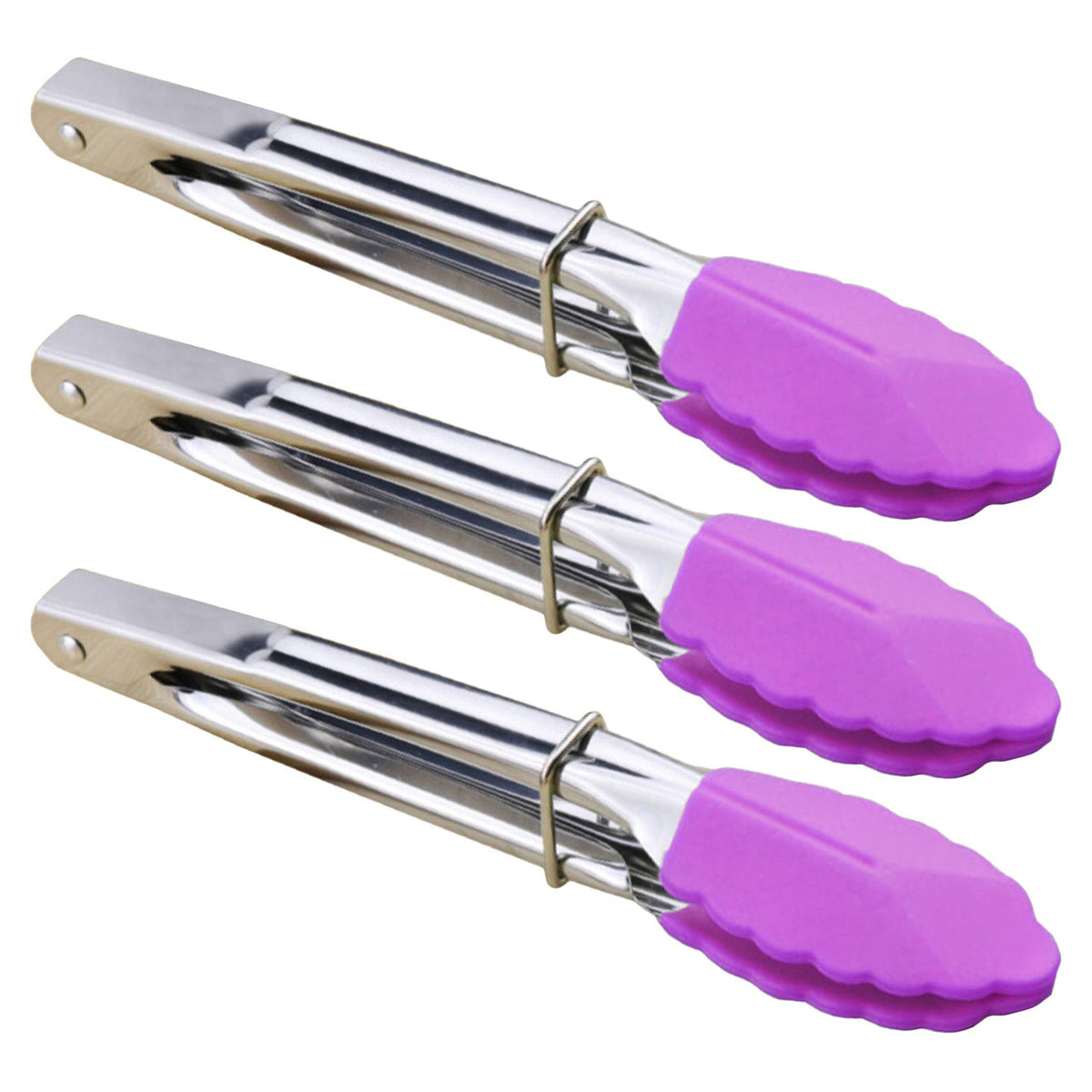 HINMAY Small Tongs with Silicone Tips 7-Inch Mini Serving Tongs, Set of 6