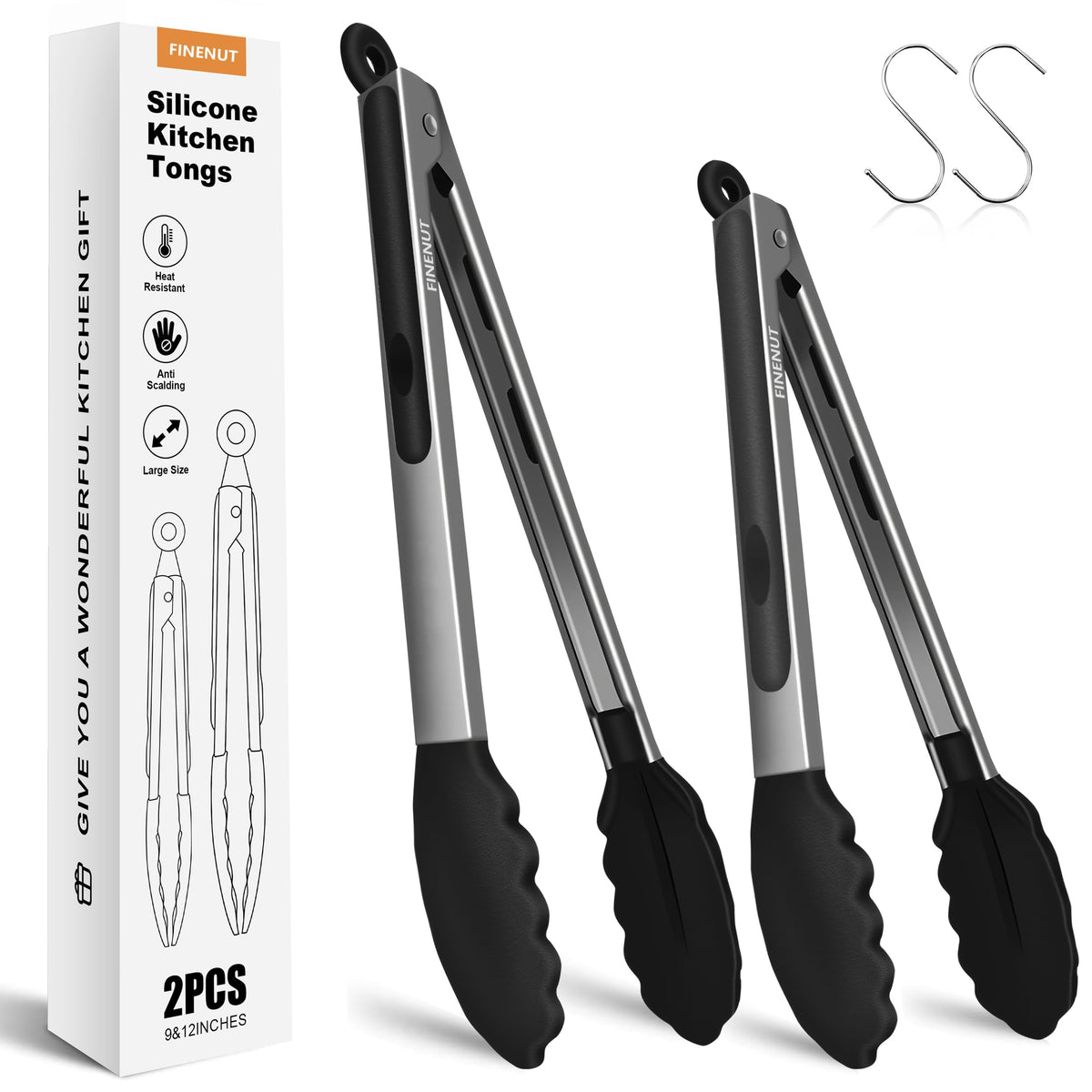 9" & 12" Silicone Cooking Tongs, Stainless Steel