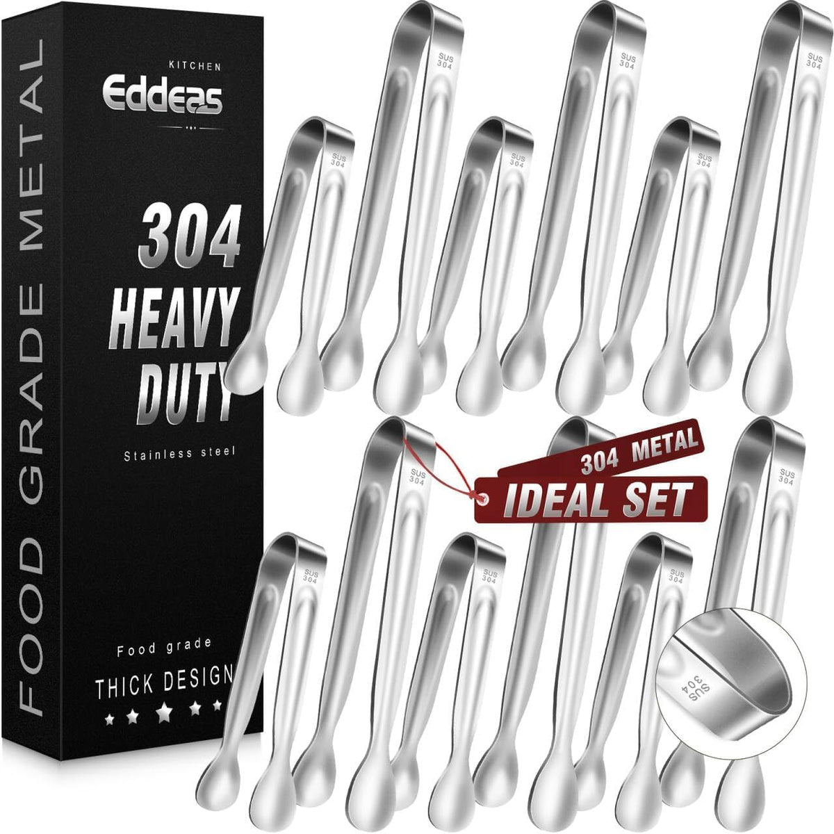 EDDEAS 12 PCS Small Serving Tongs, 4.3" Mini Gold Tongs, Gold Kitchen Tongs for Serving Food, Coffee Bar, Tea Party, Desserts Party and Ice Bucket