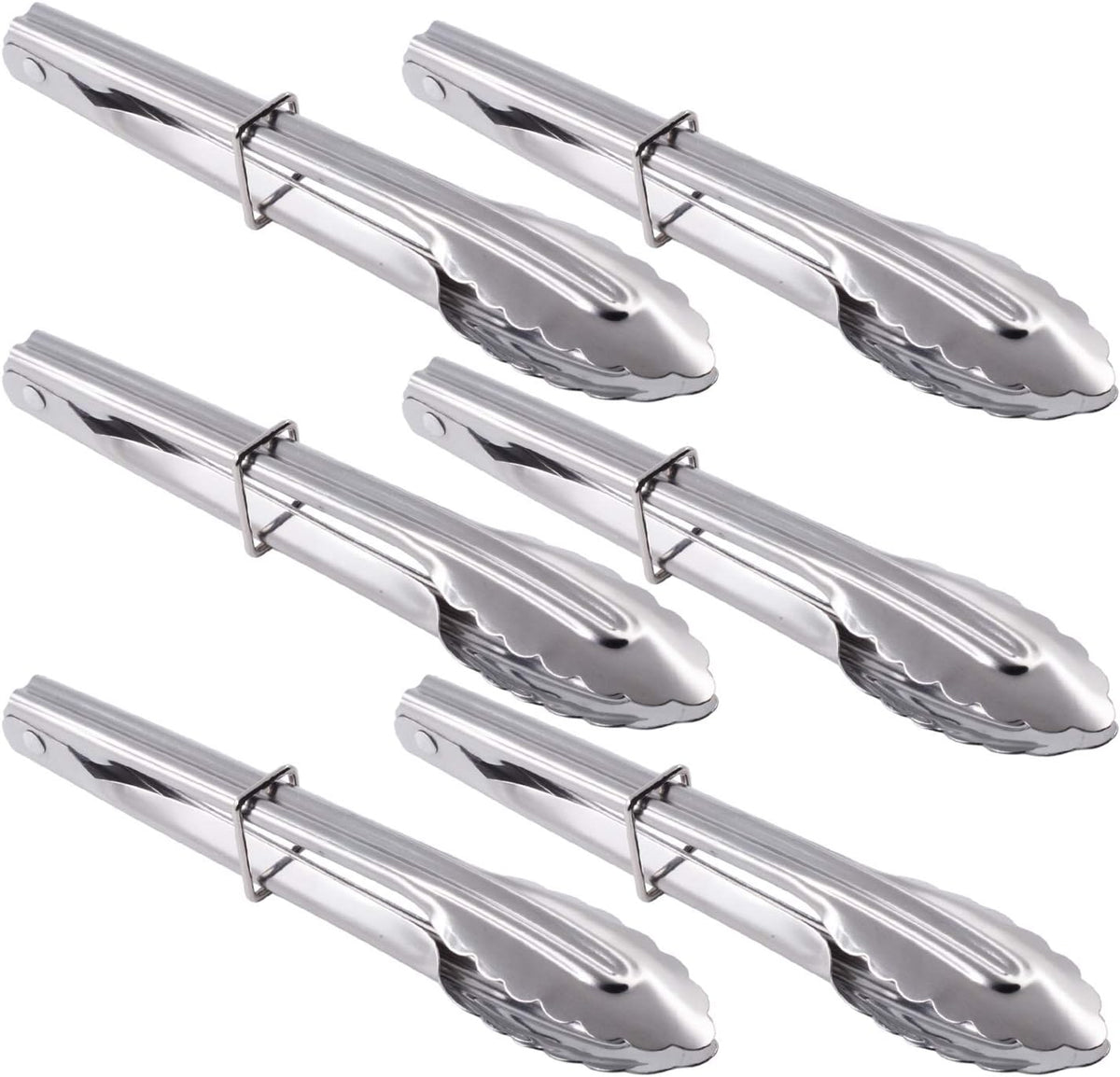 HINMAY Mini Stainless Steel Food Tongs with Silding Rings 7-Inch, Set of 6