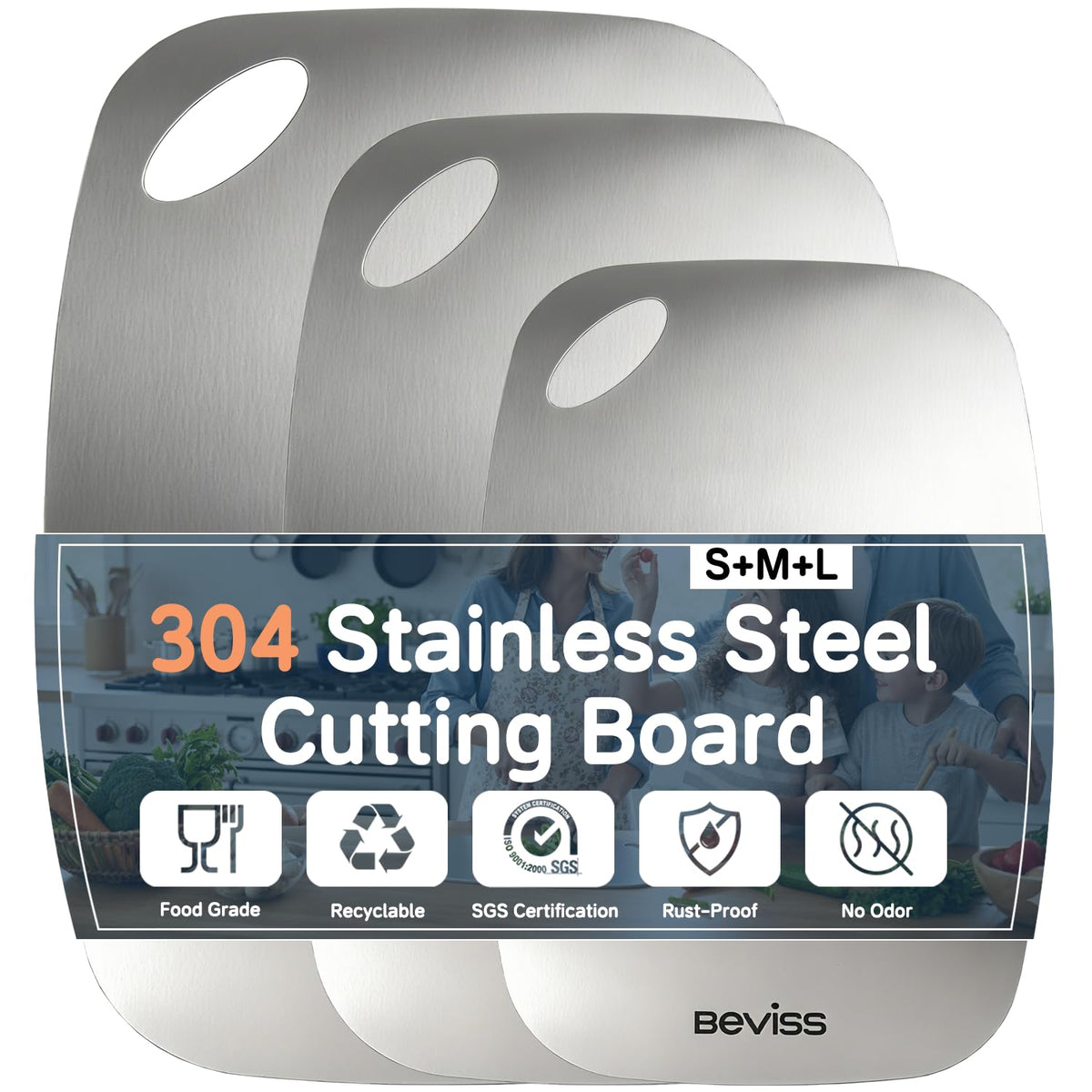 Cutting Board, 100% Pure 18/8 Stainless Steel Cutting Board Double Sided,Chopping Board for Kitchen, Dishwasher Safe Chopping Board for Meat, Vegetables or Fruit(11.5"L x 8"W)
