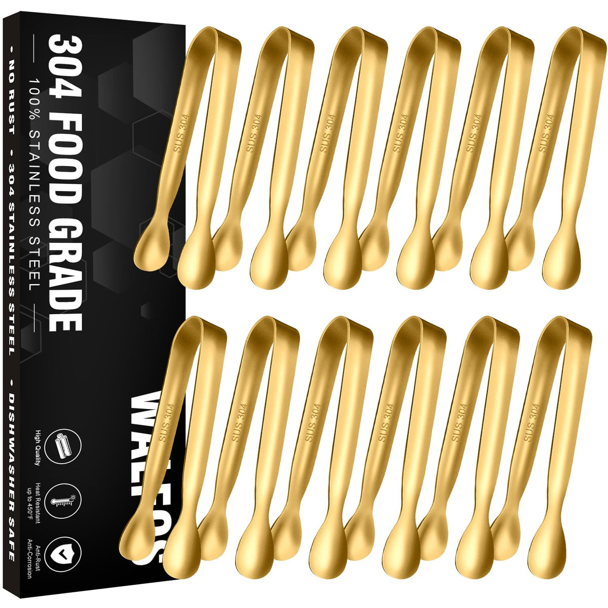 Walfos Kitchen Tongs for Cooking, 600℉ Heat Resistant Stainless Steel Tongs, All Metal Heavy Duty Tongs For Food ,BBQ Grilling - 7 ，9 and 12 Inch ,Set of 3
