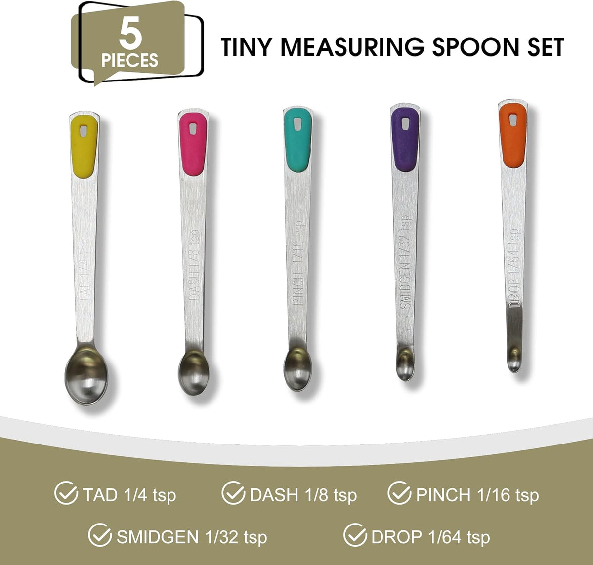 1Pack Small Measuring Spoon Set with Multi-Color Silicone Grip