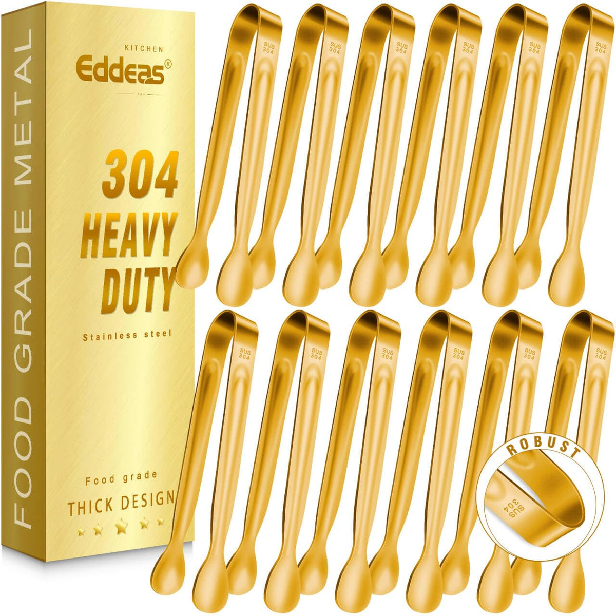 EDDEAS 12 PCS Small Serving Tongs, 4.3" Mini Gold Tongs, Gold Kitchen Tongs for Serving Food, Coffee Bar, Tea Party, Desserts Party and Ice Bucket
