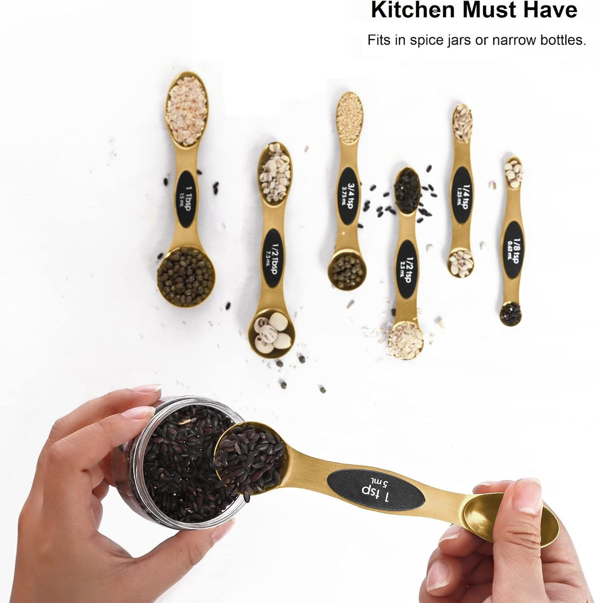 Magnetic Measuring Spoons Set Stainless Steel with Leveler, Stackable Metal Tablespoon Measure Spoon for Baking, Measuring Cups and Spoon Set Kitchen Gadgets Apartment Essentials Fits in Spice Jars