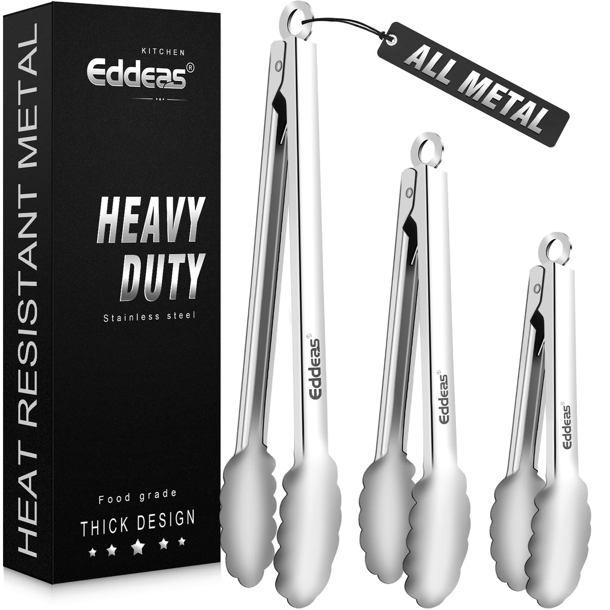 Tongs For Cooking Up to 600 °F Metal Kitchen Tongs 3PCS 7,9,12 Inch