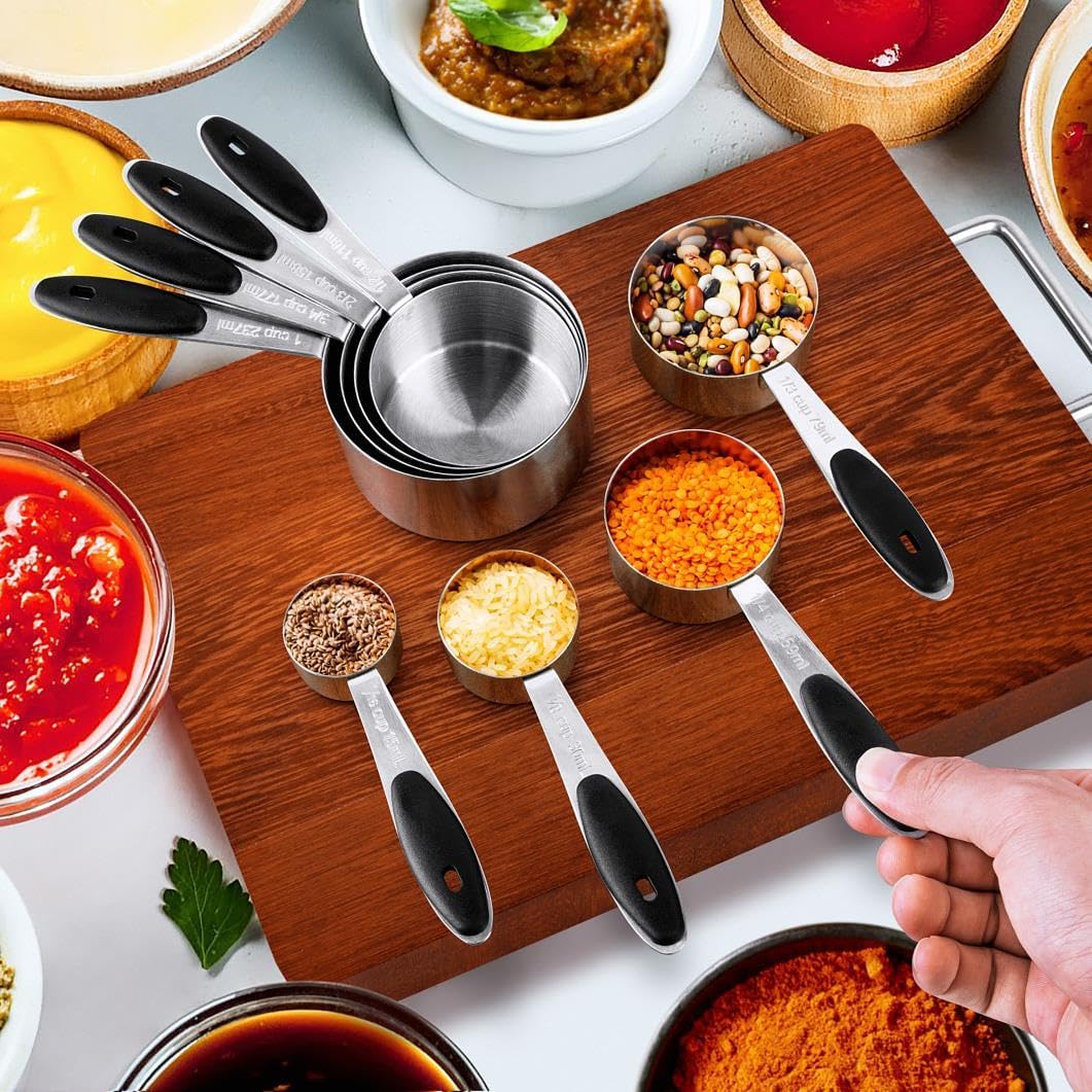 Measuring Cups & Spoons Set of 16, BOBIPRO Stainless Steel 8 Nesting Measure Cups Set & 7 double-sided Magnetic Measuring Spoons Set & 1 Leveler for Dry and Liquid Ingredient