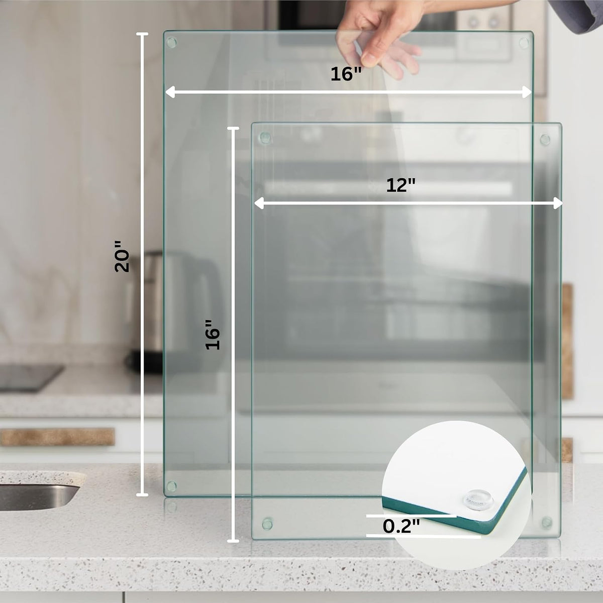 Kitchenville Glass Cutting Board 20”x16”: Tempered Glass Kitchen Counter Protector - Durable- Scratch-Resistant, Heat-Proof - Clear Design