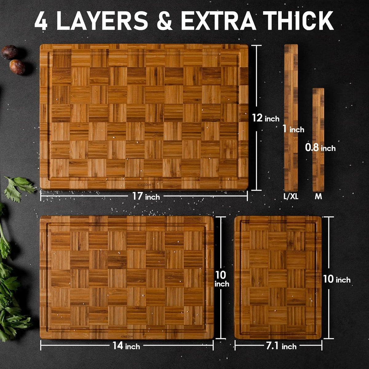 Kikcoin Extra Large Bamboo Cutting Board, Wood Cutting Boards for Kitchen