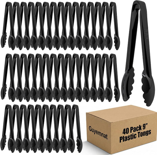 40 PCS Plastic Serving Tongs, Black Disposable Kitchen Salad Tongs