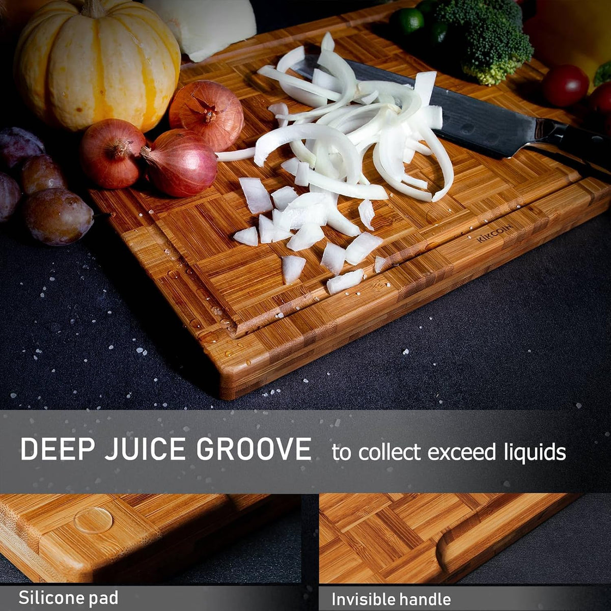 Kikcoin Extra Large Bamboo Cutting Board, Wood Cutting Boards for Kitchen