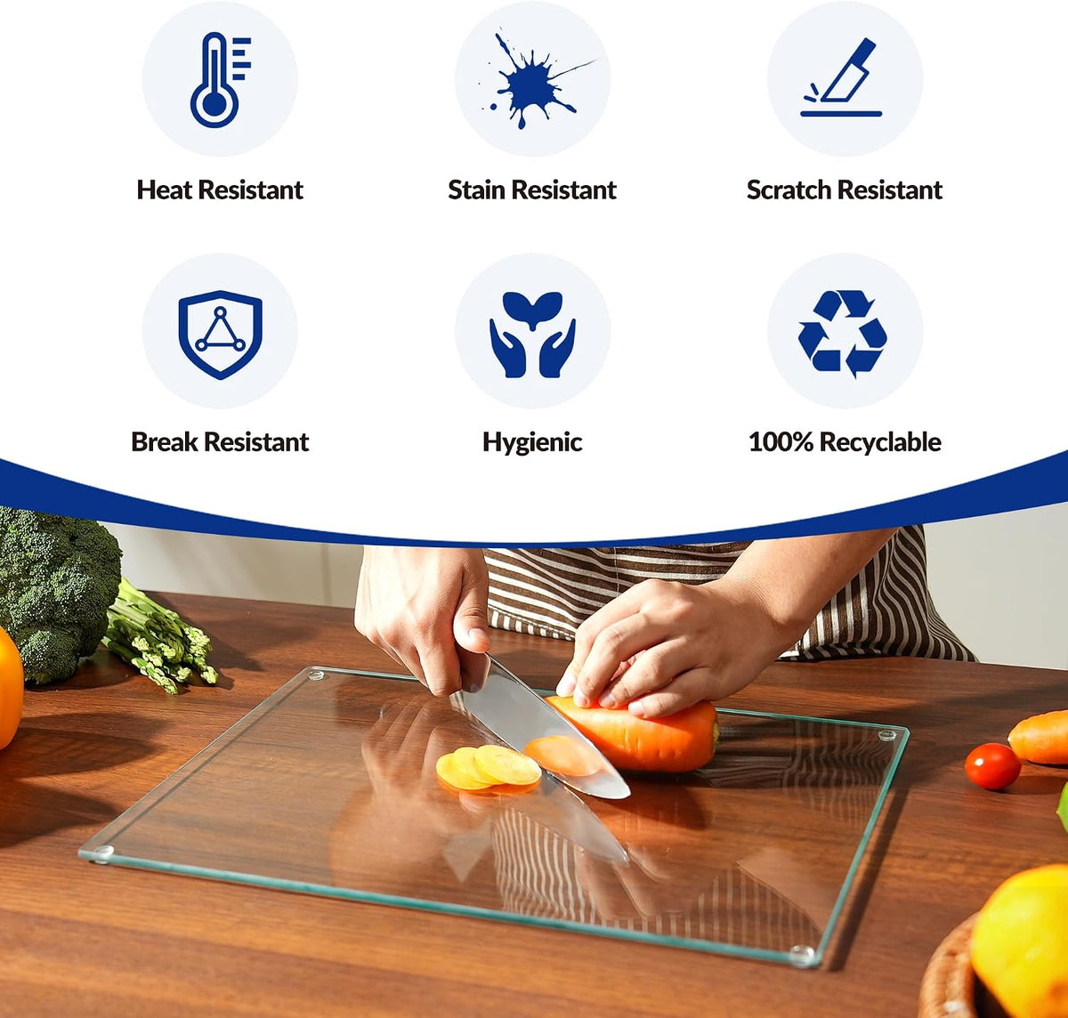 Kitchenville Glass Cutting Board 20”x16”: Tempered Glass Kitchen Counter Protector - Durable- Scratch-Resistant, Heat-Proof - Clear Design
