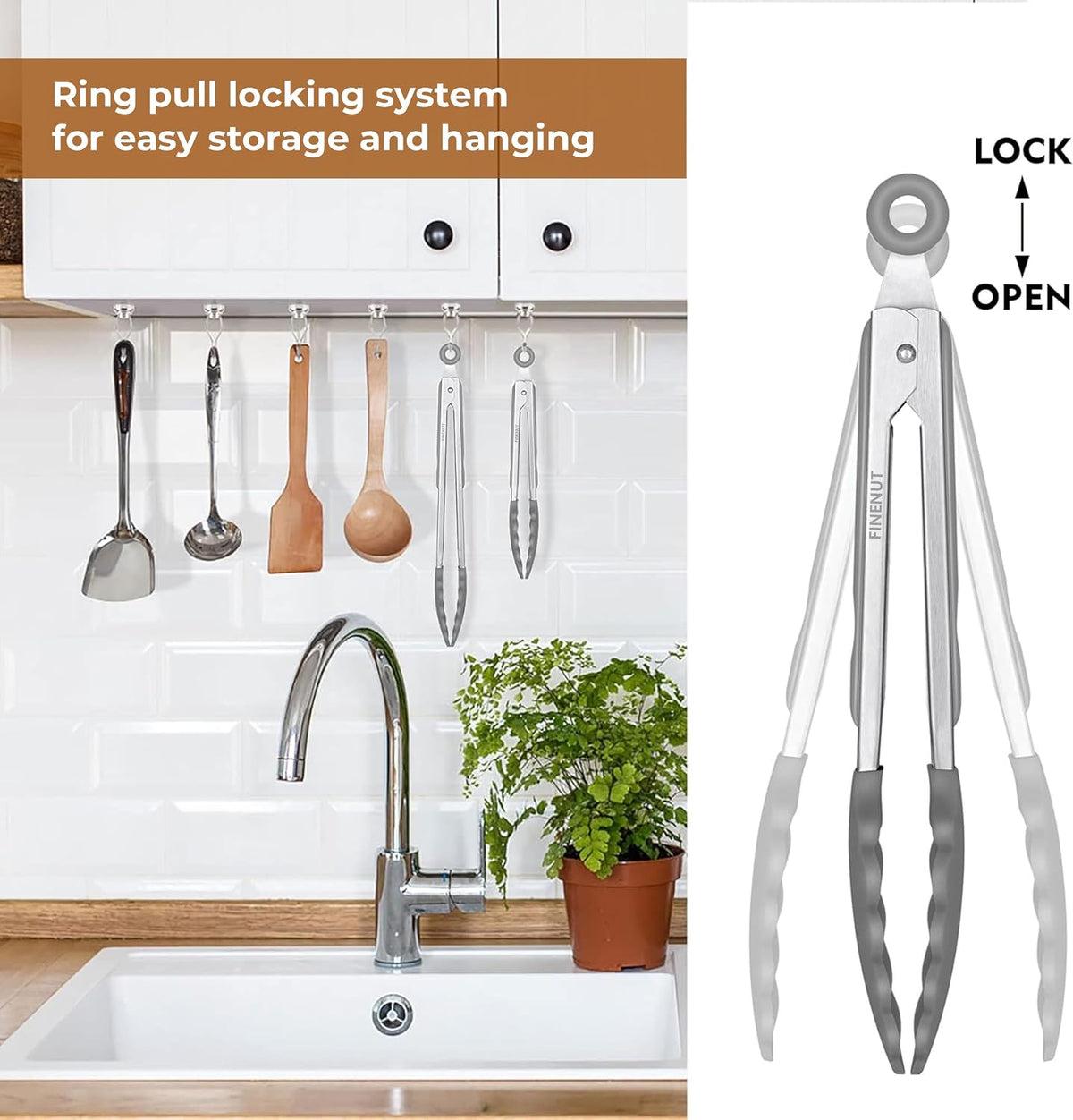 9" & 12" Silicone Cooking Tongs, Stainless Steel