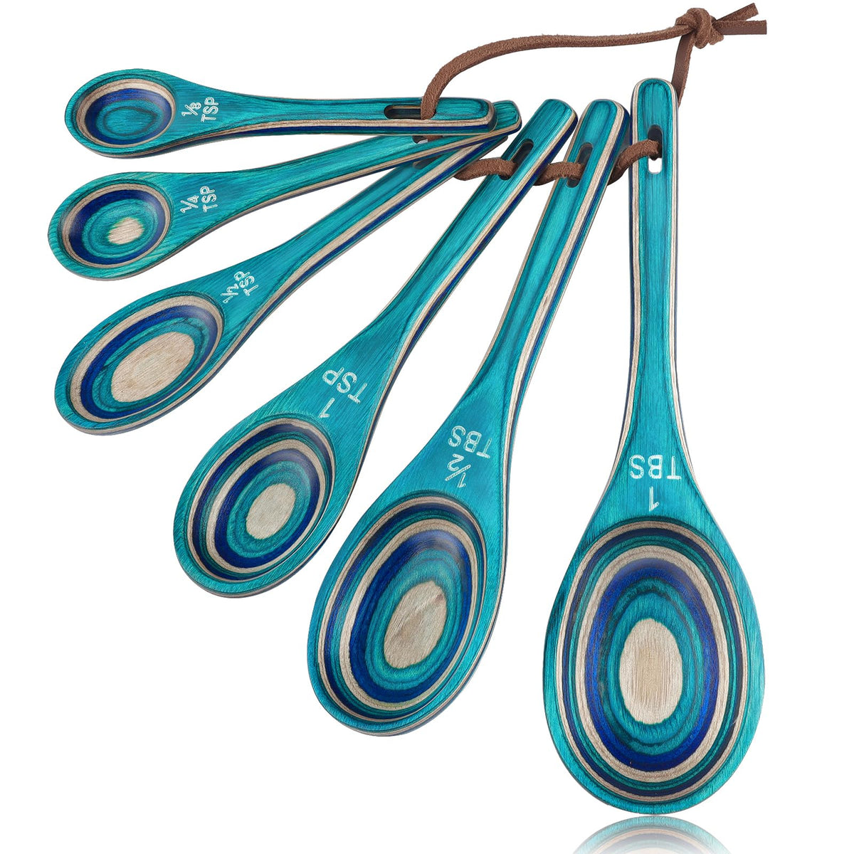 6pcs Measuring Spoons Set, Natural Acacia Wood, Tablespoon Teaspoon
