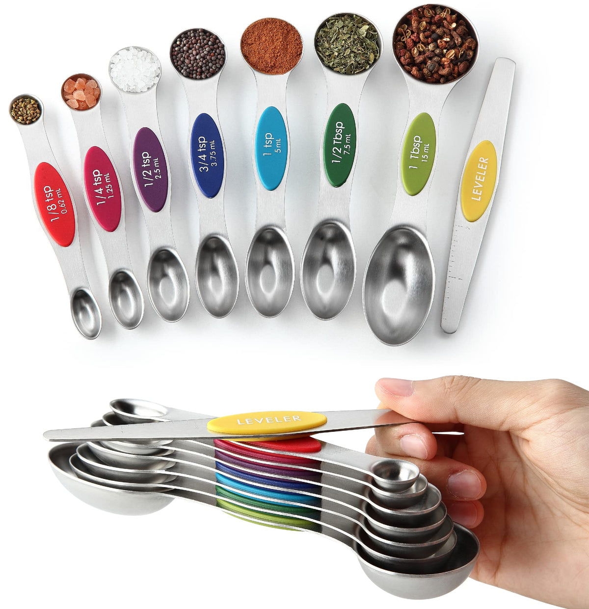 Spring Chef Stainless Steel Magnetic Measuring Spoons Set of 8, Black