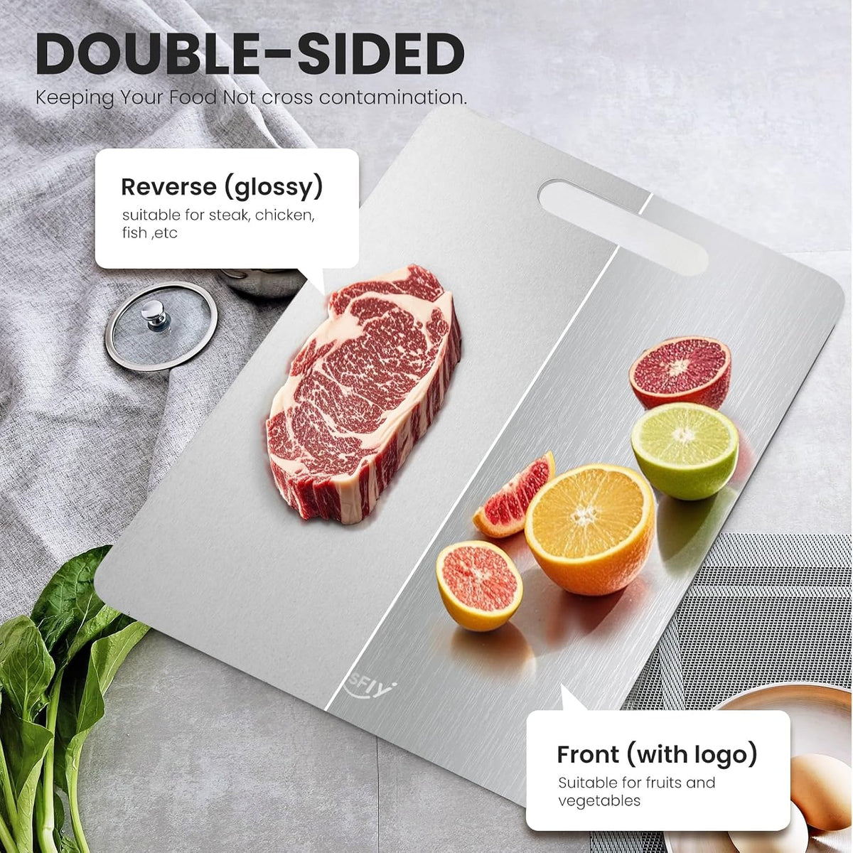 2 Pack Titanium Cutting Board-100% Pure Titanium Cutting Boards For Kitche,Easy to clean,Double-sided food-grade Cutting Board For Cutting Meats, Fruits And Vegetables(M+L)