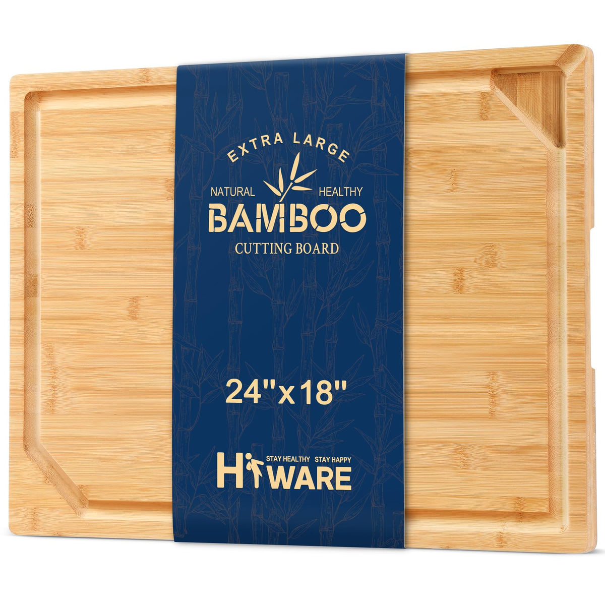 Hiware Extra Large 18" x 12" Bamboo Cutting Board for Kitchen, Heavy Duty Wood Cutting Board with Juice Groove, 100% Organic Bamboo, Pre Oiled