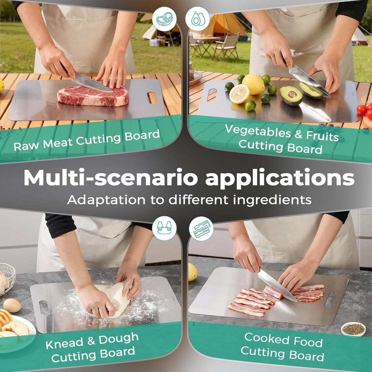 Katori Titanium Cutting Board - Upgraded 100% Pure Titanium Cutting Boards for Kitchen Non Toxic, Double Sided Food Grade Hygiene Non Moldy Dishwasher Safe Meat Fruit Metal Board (3PC S+L+XL)