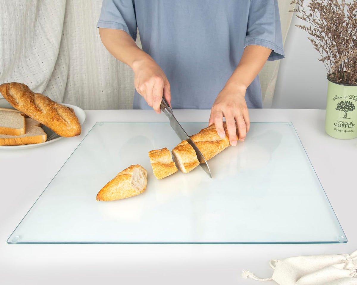 Kitchenville Glass Cutting Board 20”x16”: Tempered Glass Kitchen Counter Protector - Durable- Scratch-Resistant, Heat-Proof - Clear Design