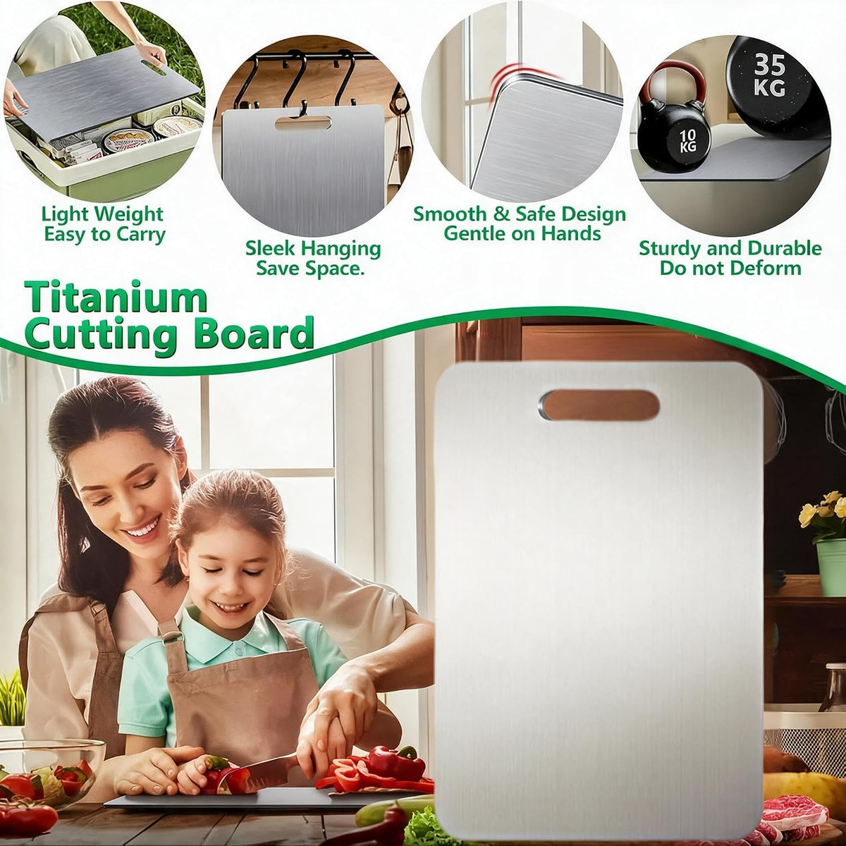 Katori Titanium Cutting Board, 100% Pure Titanium Cutting Boards for Kitchen, Double Sided Non Toxic Cutting Board,Hygiene Durable Chopping Board Suitable for Dishwasher Safe (1PCS,XL)