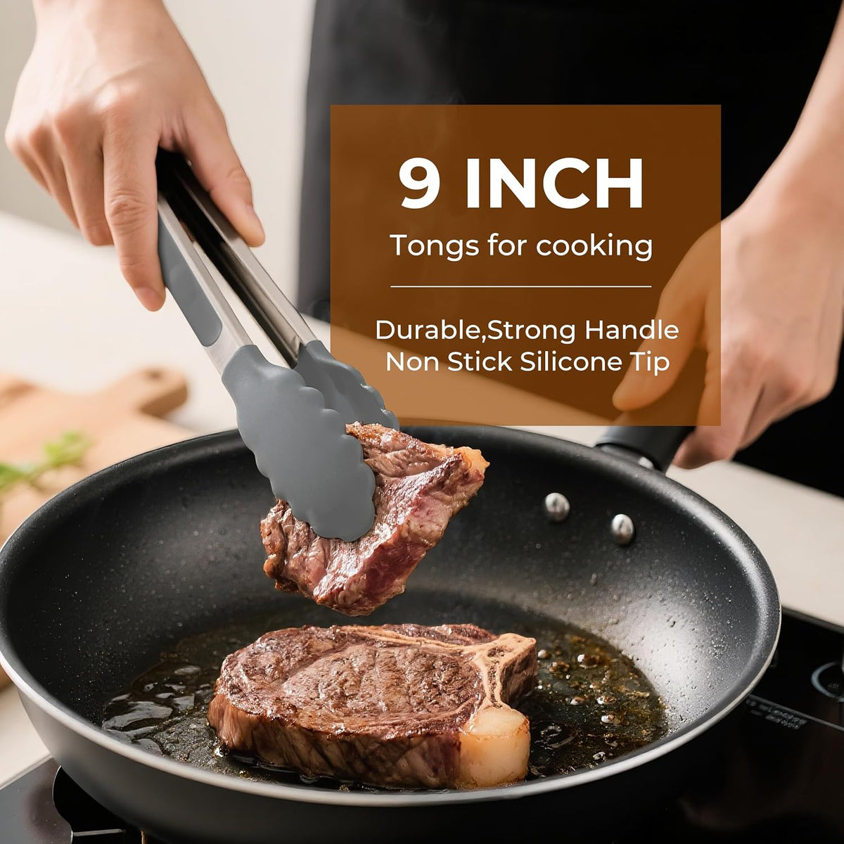 9" & 12" Silicone Cooking Tongs, Stainless Steel