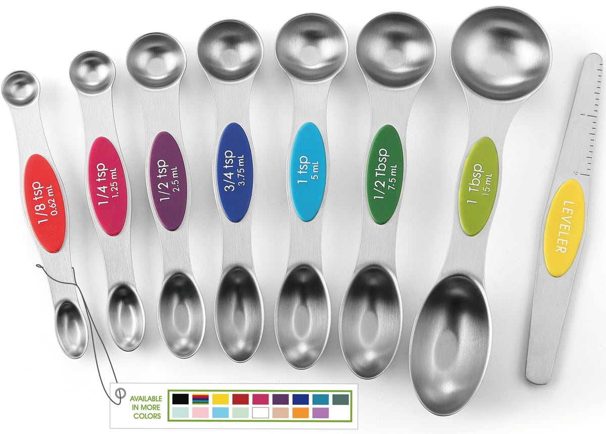 Spring Chef Stainless Steel 8 Magnetic Measuring Spoons Set, Winter Frost