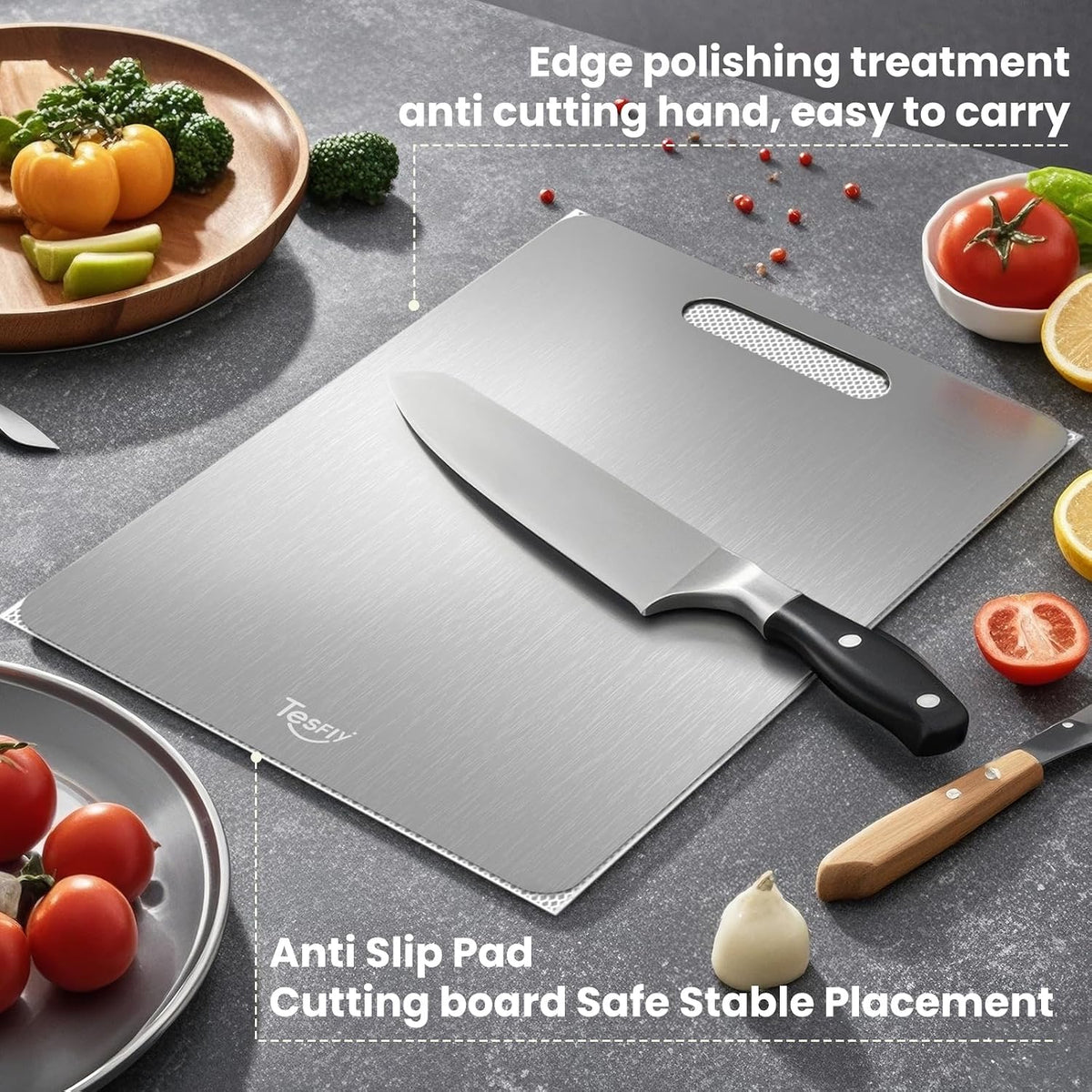 2 Pack Titanium Cutting Board-100% Pure Titanium Cutting Boards For Kitche,Easy to clean,Double-sided food-grade Cutting Board For Cutting Meats, Fruits And Vegetables(M+L)