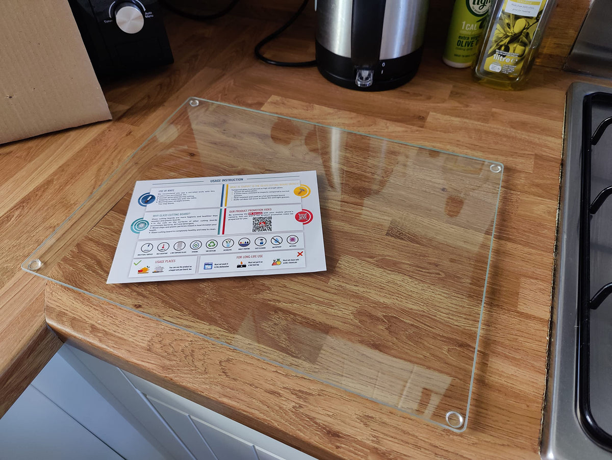 Kitchenville Glass Cutting Board 20”x16”: Tempered Glass Kitchen Counter Protector - Durable- Scratch-Resistant, Heat-Proof - Clear Design
